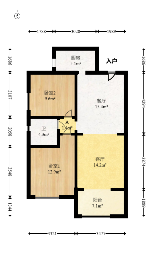 荣悦台  2室2厅1卫   129.50万室内图1