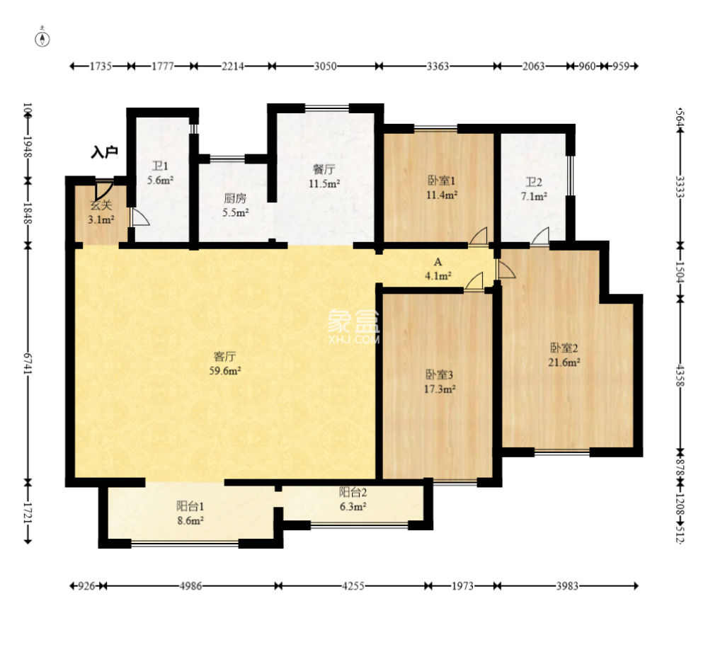 陽光走廊  3室2廳2衛(wèi)   110.00萬
