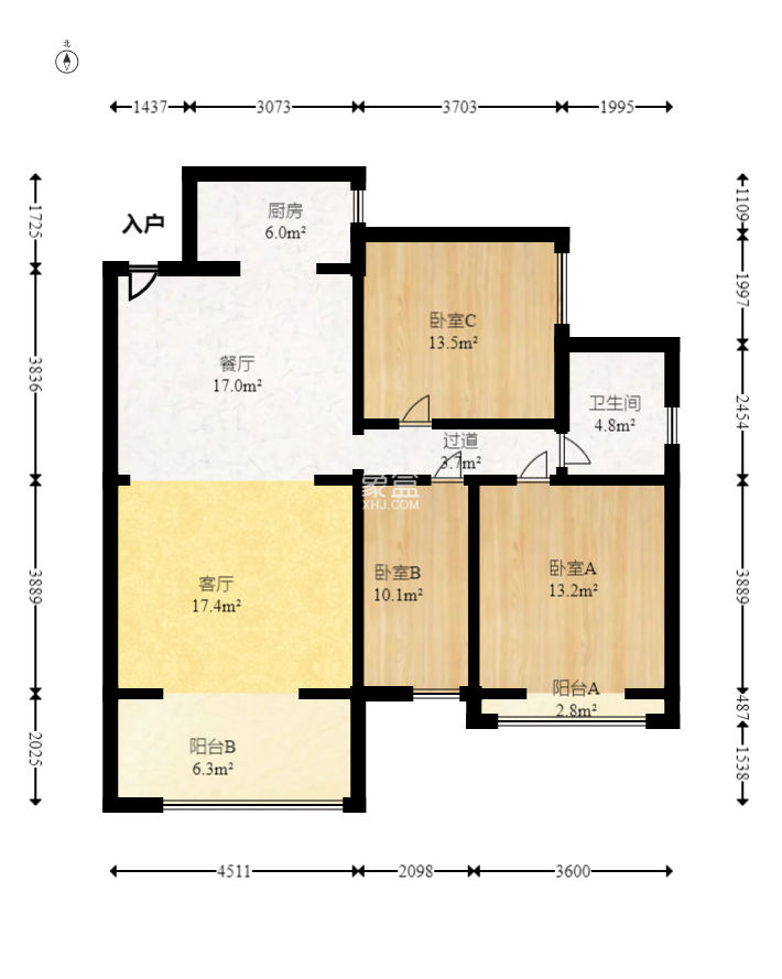 欧园  3室2厅1卫   104.80万