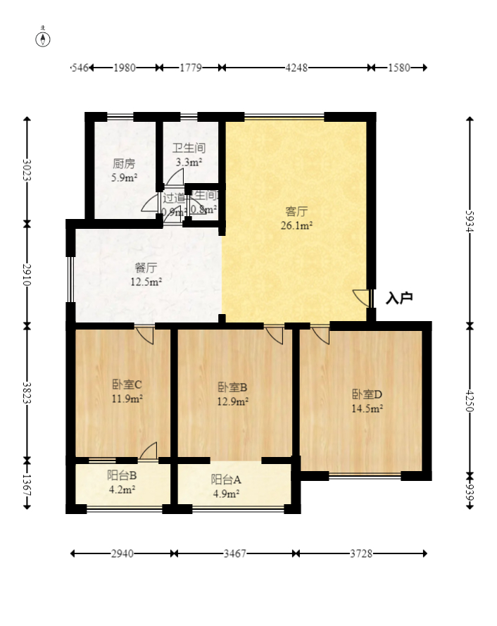 省林勘院  3室2厅1卫   96.00万室内图1