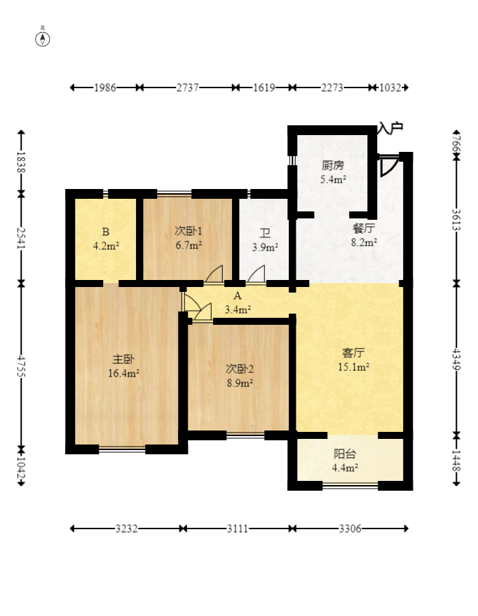 华润置地广场二期  3室2厅1卫   89.00万室内图1