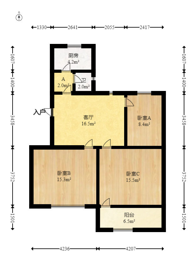 新河路排水处宿舍  3室2厅1卫   62.00万室内图1