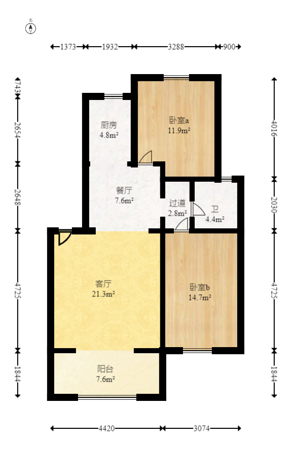 澳海澜庭  2室2厅1卫   54.80万室内图1