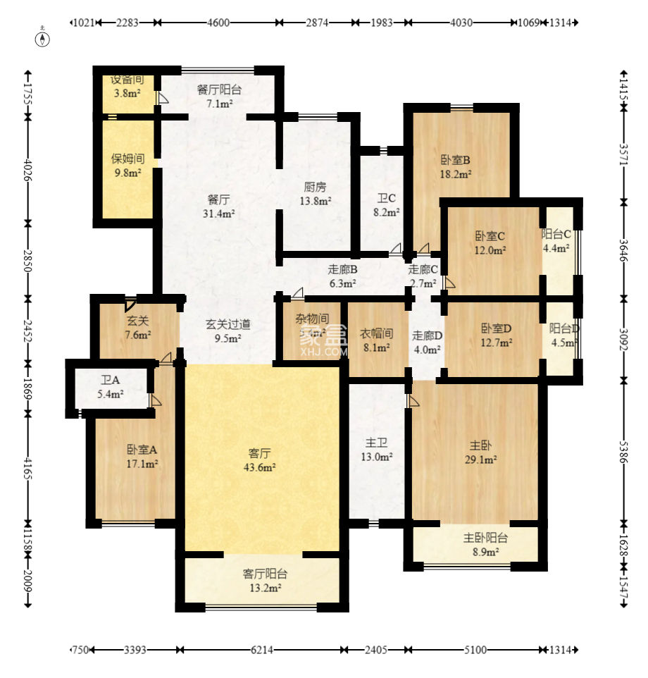 鑫远紫樾香山一期  6室2厅4卫   617.00万