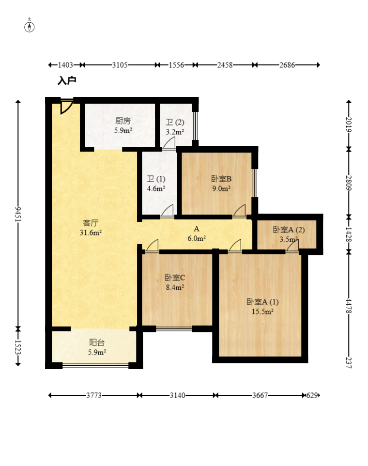 达美D6区  3室2厅2卫    90.0万 达美D6区  3室2厅2卫    90.0万户型图