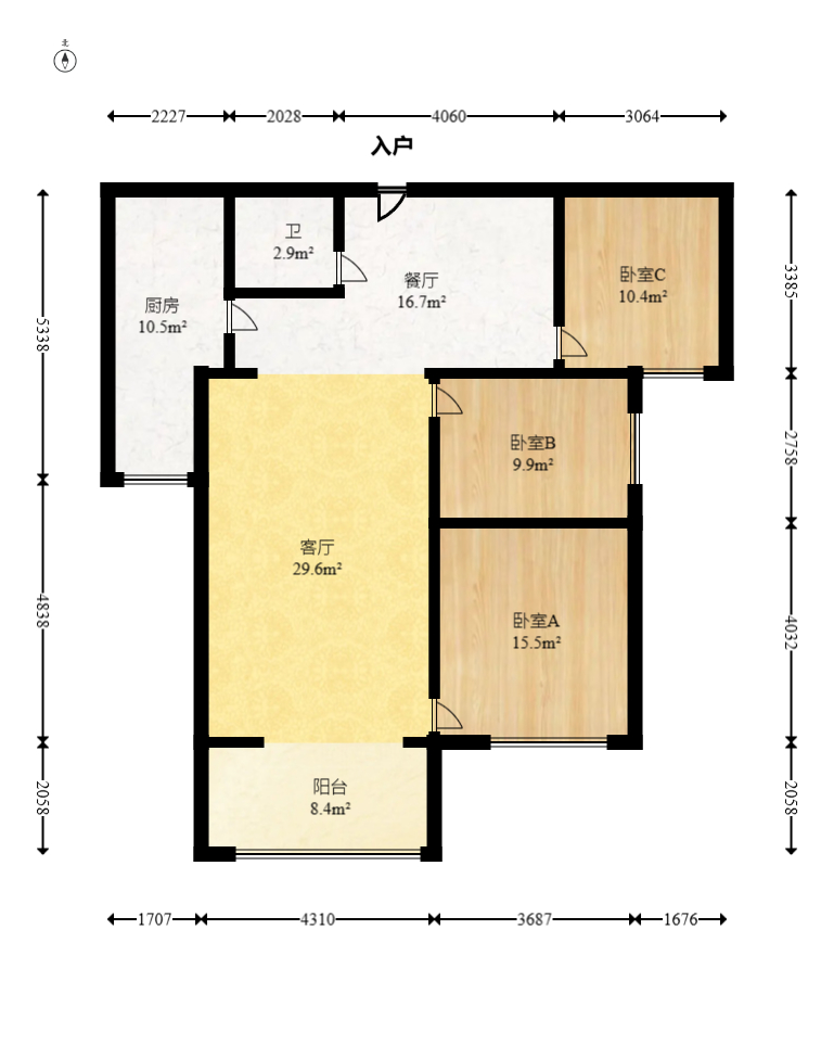 阳明山庄  3室2厅1卫   79.80万室内图1
