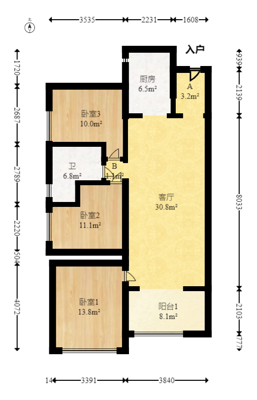 万科魅力之城非凡里  3室2厅1卫   112.00万室内图1