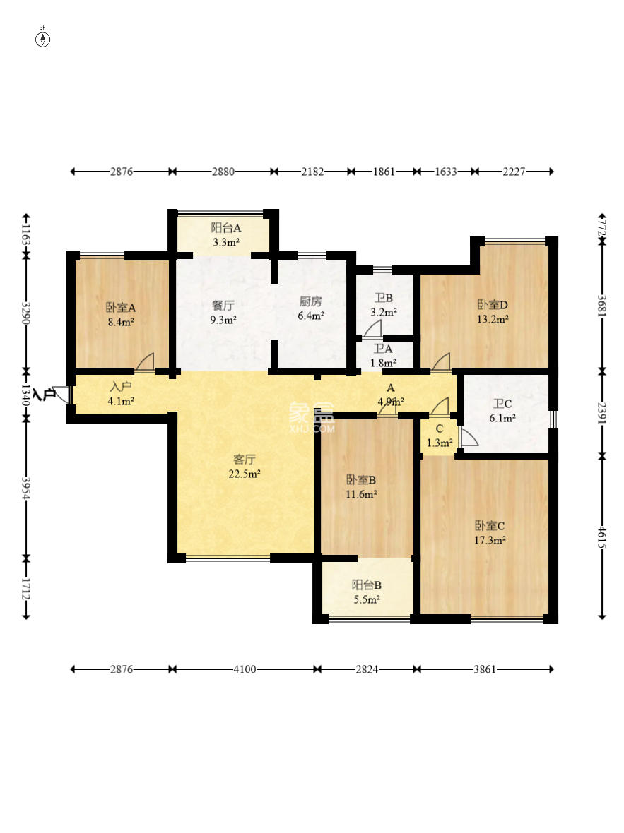 福天藏郡院子  4室2厅2卫    96.0万 福天藏郡院子  4室2厅2卫    96.0万户型图