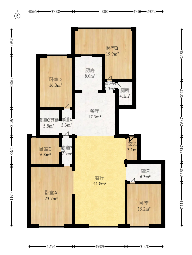 兰亭湾畔  4室2厅1卫   208.00万室内图1