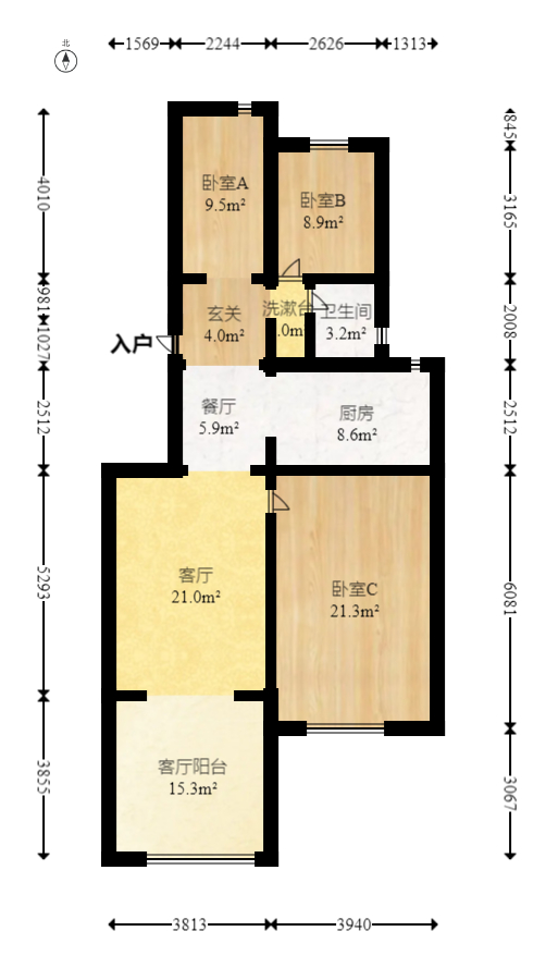 绿地公馆（绿地名邸）  3室2厅1卫   120.00万室内图1