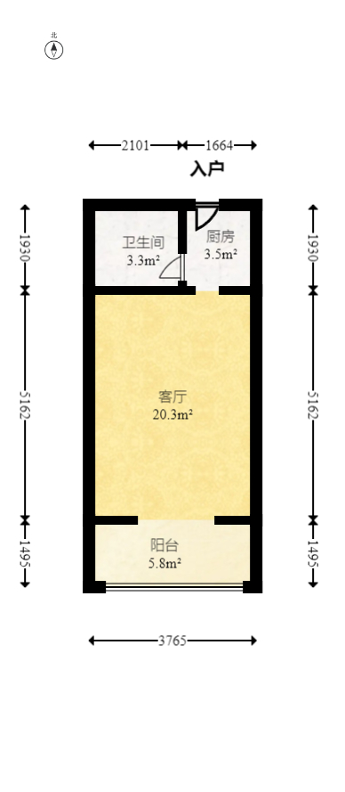 花漾年华（桂花园）  1室1厅1卫   35.00万室内图1