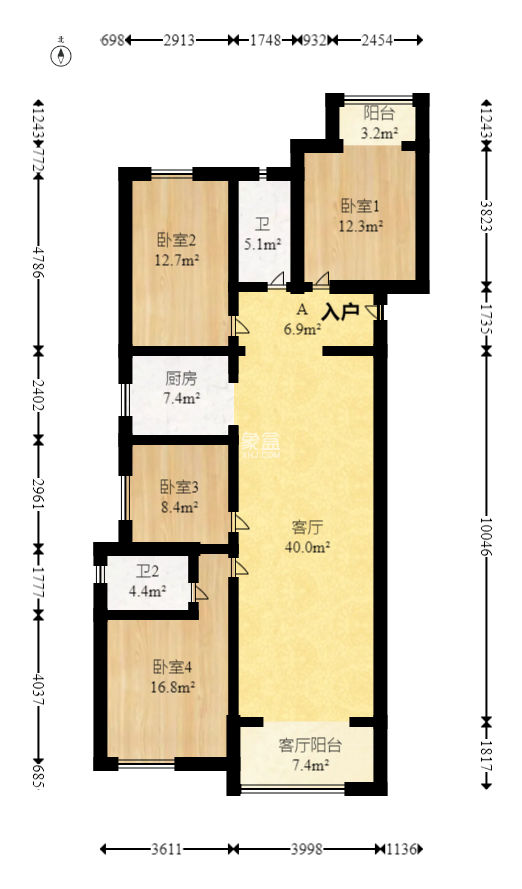 中海珑悦府  4室2厅2卫   140.00万