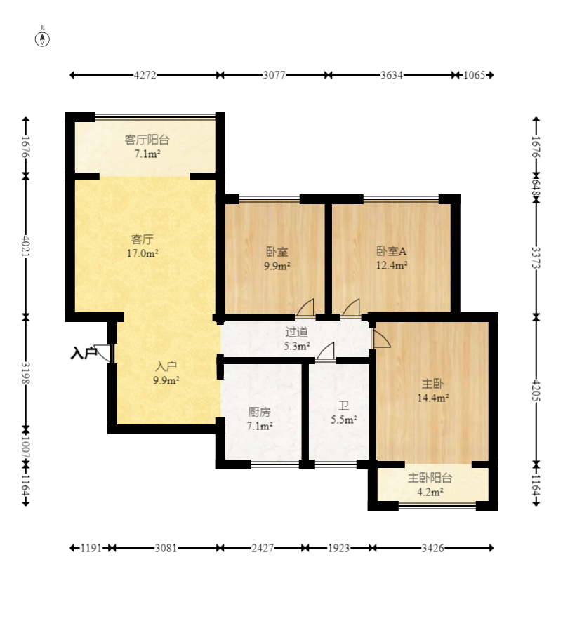 楚天世纪城西苑 3室2厅1卫 72.5万 楚天世纪城西苑 3室2厅1卫 72.5万户型图