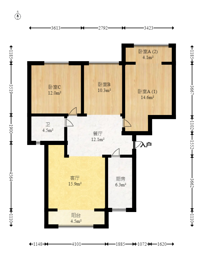 翡翠华庭  3室2厅1卫   85.00万室内图1