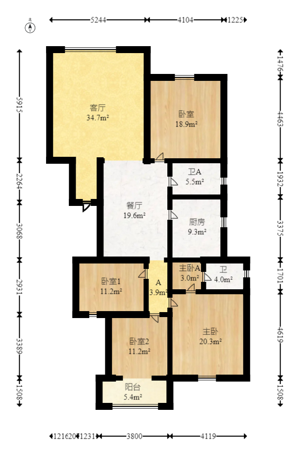 京电花园  4室2厅2卫   168.00万室内图1