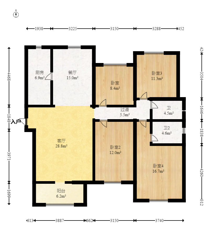 奥克斯缔壹城  4室2厅2卫   175.00万室内图1