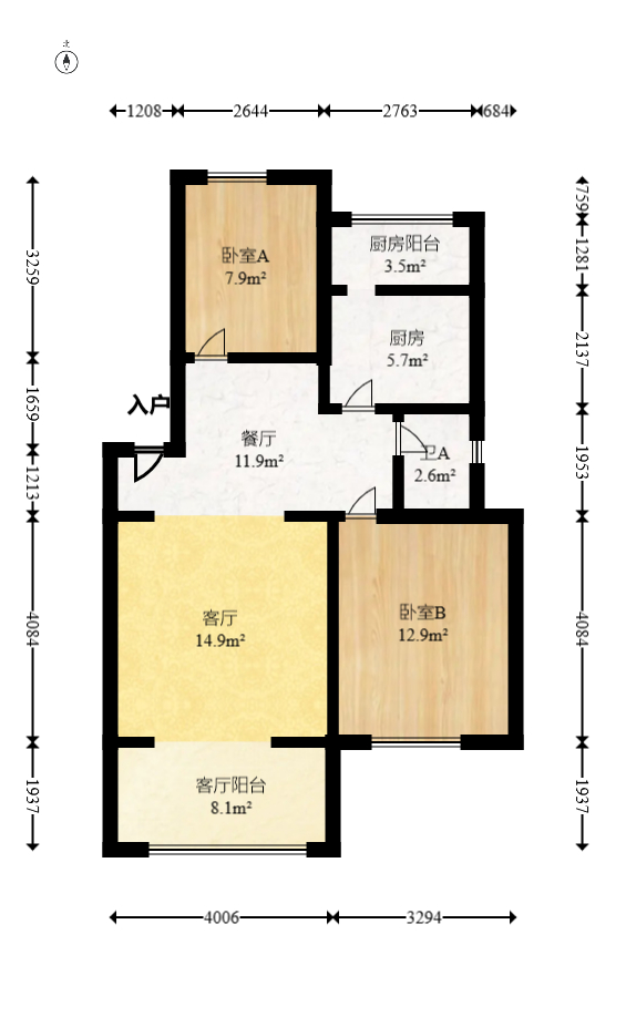 好家园  2室2厅1卫   45.80万室内图1