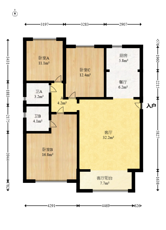 龙湖铂金中心（龙湖春江郦城）  3室2厅2卫    240.0万室内图1