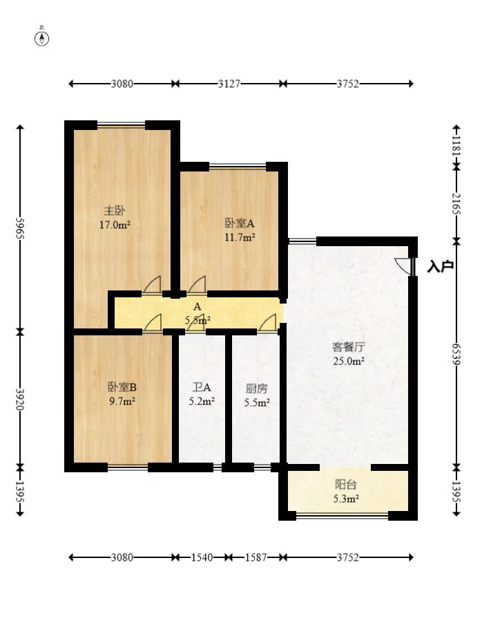 保利西海岸B区 3室2厅1卫 125.0万 保利西海岸B区 3室2厅1卫 125.0万户型图