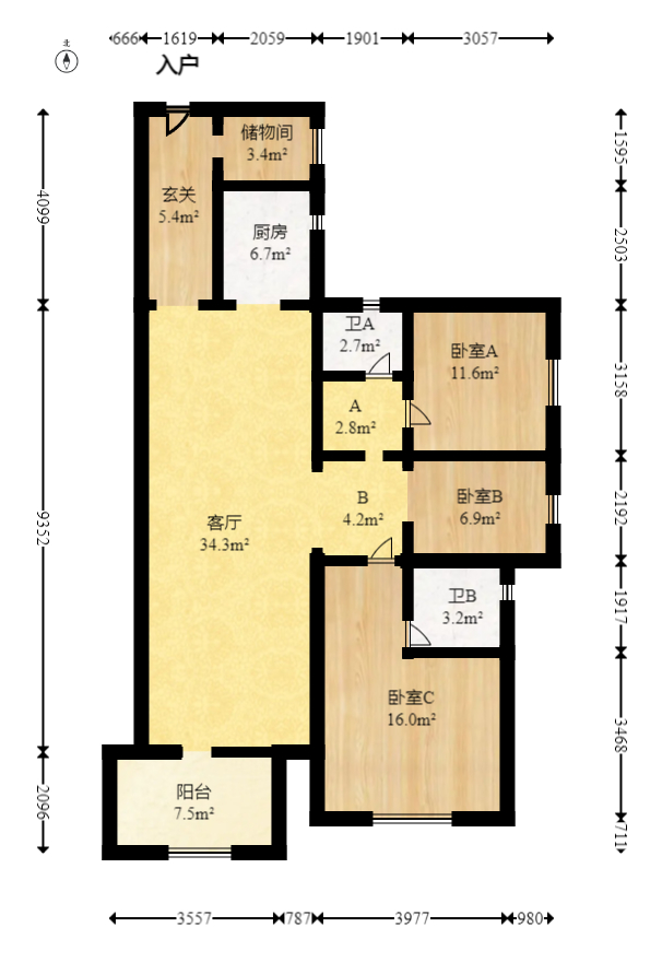 藏珑湖上国际花园  3室2厅2卫   99.80万室内图1