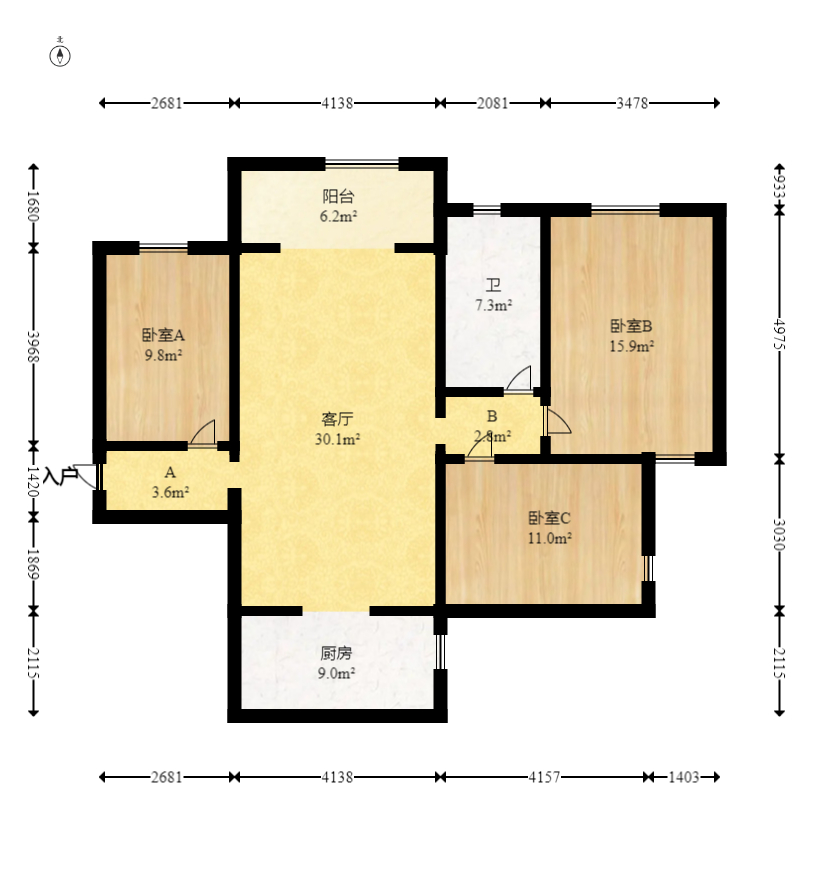 瑞都豪庭  3室2厅1卫   93.00万室内图1
