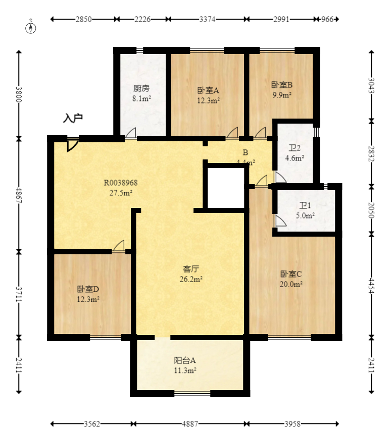 中城丽景香山园  4室2厅2卫    160.0万室内图1