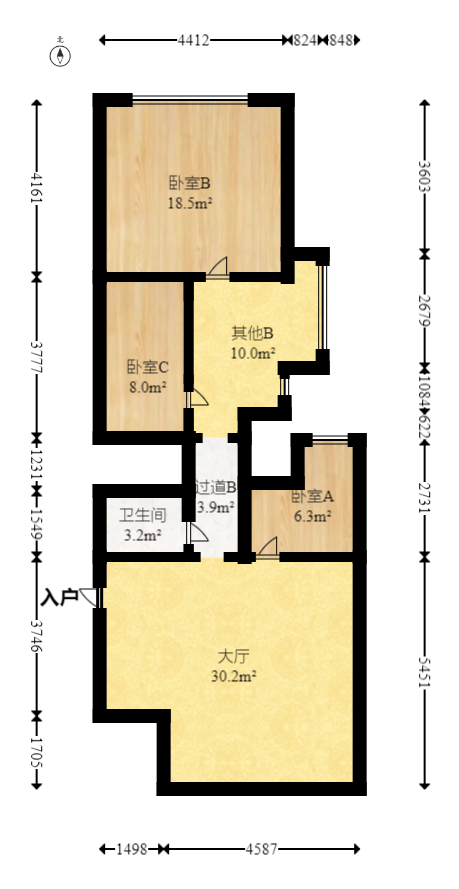 摩天一号  3室1厅1卫   90.00万室内图1