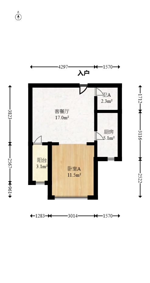 长房八方里（长房公园里）  1室1厅1卫   50.00万室内图1