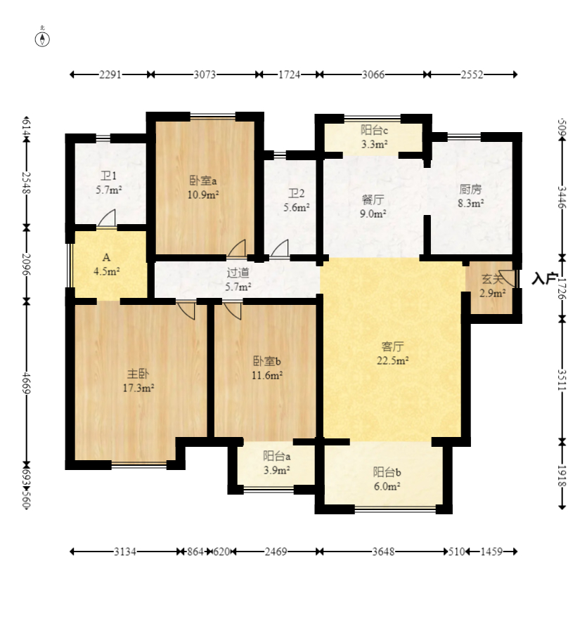 新城国际花都 3室2厅2卫 83.0万 新城国际花都 3室2厅2卫 83.0万户型图