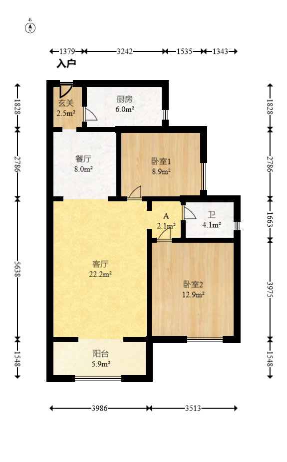 中欣楚天熙苑 2室1厅1卫 60.0万 中欣楚天熙苑 2室1厅1卫 60.0万户型图