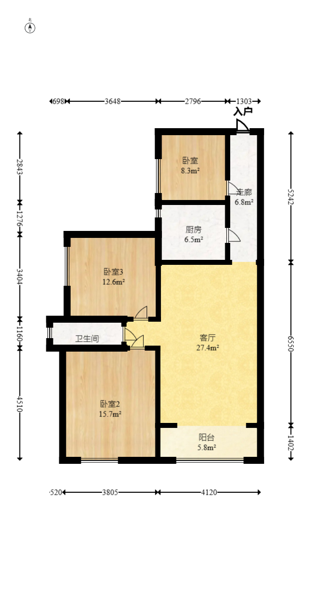 新蕾品阁居  3室2厅1卫    68.0万 新蕾品阁居  3室2厅1卫    68.0万户型图