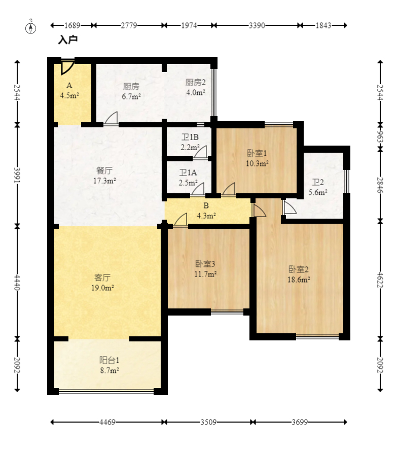 新城新世界一二三期  3室2厅2卫    97.0万 新城新世界一二三期  3室2厅2卫    97.0万户型图