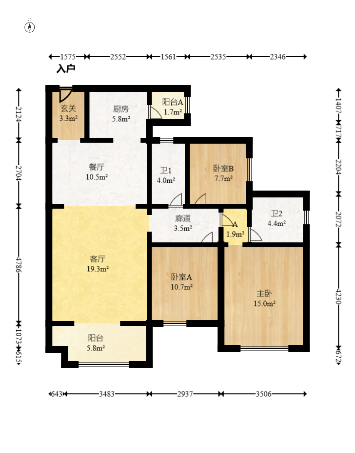 江山帝景雅典  3室2厅2卫    121.99万室内图1