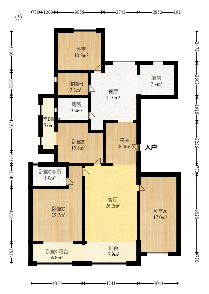 湘熙水郡（观澜海赋家园）  4室2厅2卫   280.00万室内图1