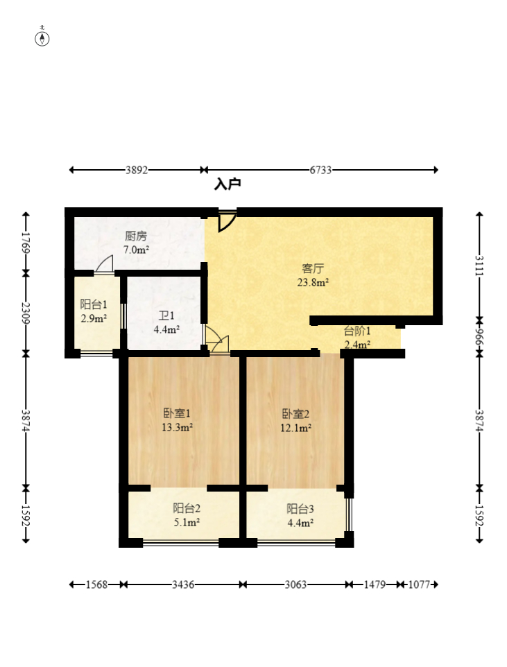 上海城小区  4室2厅2卫   127.00万室内图1