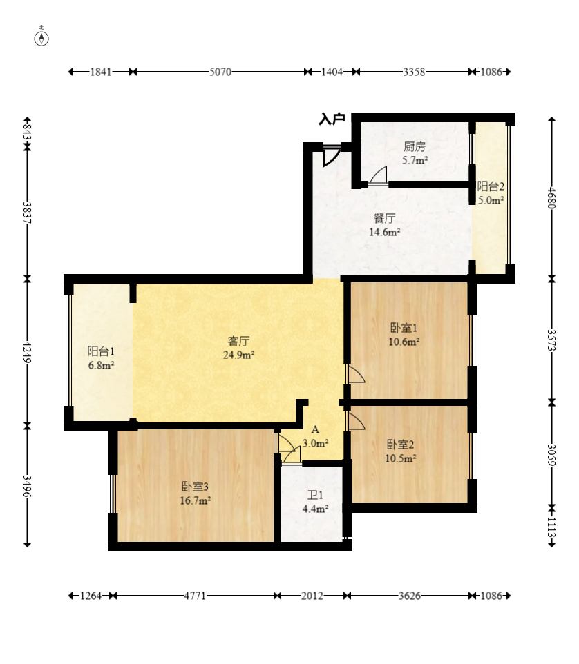 上海城小区  3室2厅2卫   108.00万室内图1