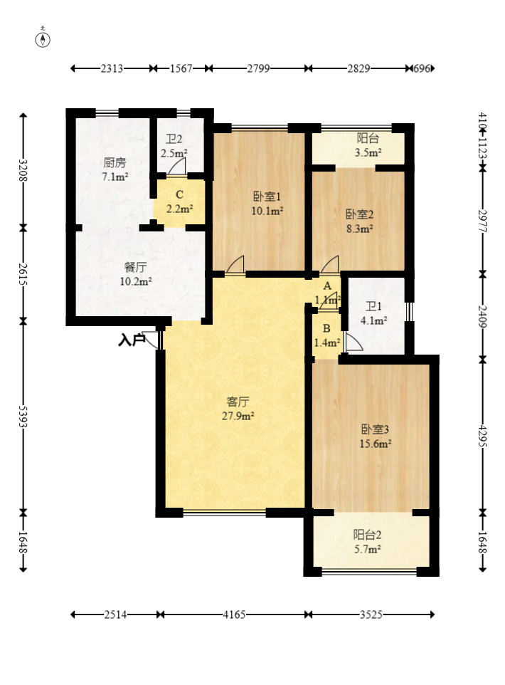 融城花苑 3室2厅2卫 45.0万 融城花苑 3室2厅2卫 45.0万户型图