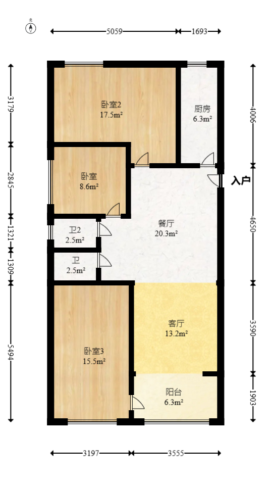 金侨风华府  3室2厅2卫   122.00万室内图1