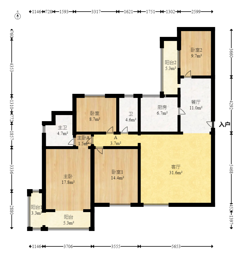 省建苑小区  4室2厅2卫   116.00万室内图1