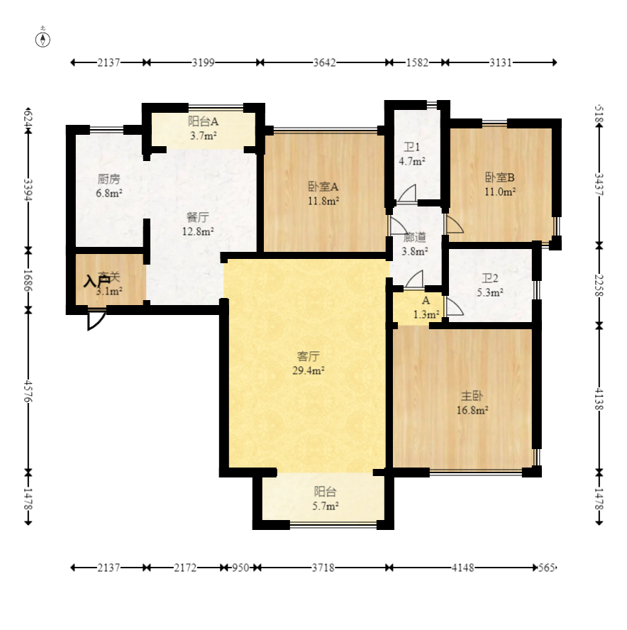 江山帝景雅典  3室2厅2卫   115.00万室内图1