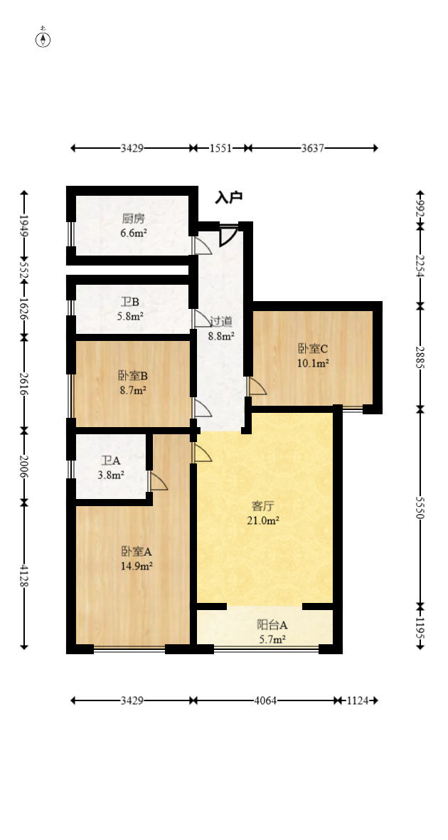 卓越蔚蓝城邦  3室2厅1卫    64.0万 卓越蔚蓝城邦  3室2厅1卫    64.0万户型图