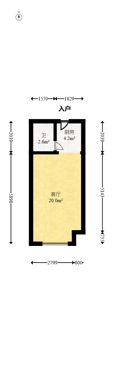 金地铂悦  1室1厅1卫   30.00万室内图1