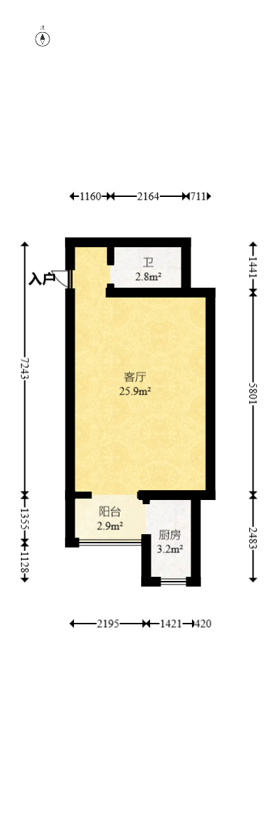 西子湖畔沃府  1室1厅1卫   37.80万室内图1