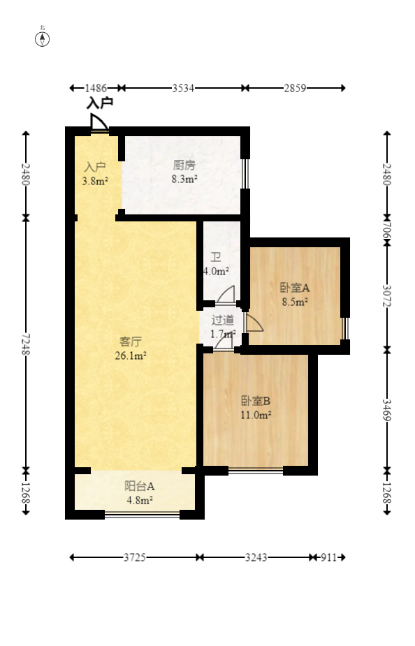 蓝光幸福满庭  1室2厅1卫   75.80万室内图1
