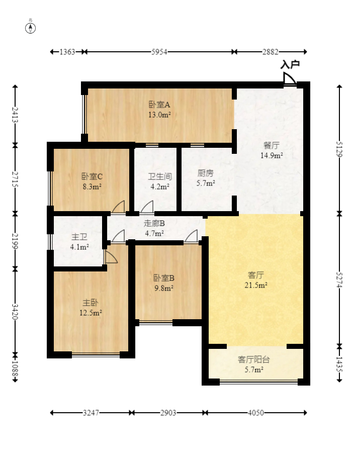 幸福庄园  3室2厅2卫   98.00万室内图1