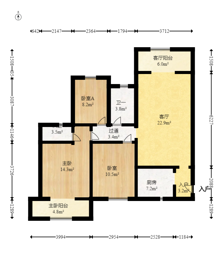 旺德府恺悦国际 3室2厅2卫 60.0万 旺德府恺悦国际 3室2厅2卫 60.0万户型图