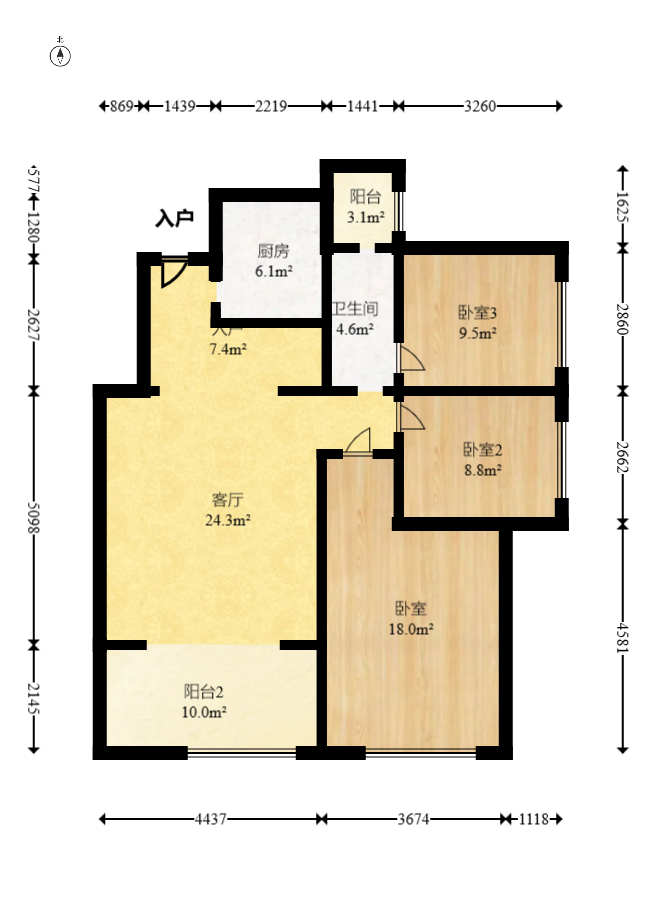 才子佳郡 3室2厅1卫 58.0万 才子佳郡 3室2厅1卫 58.0万户型图