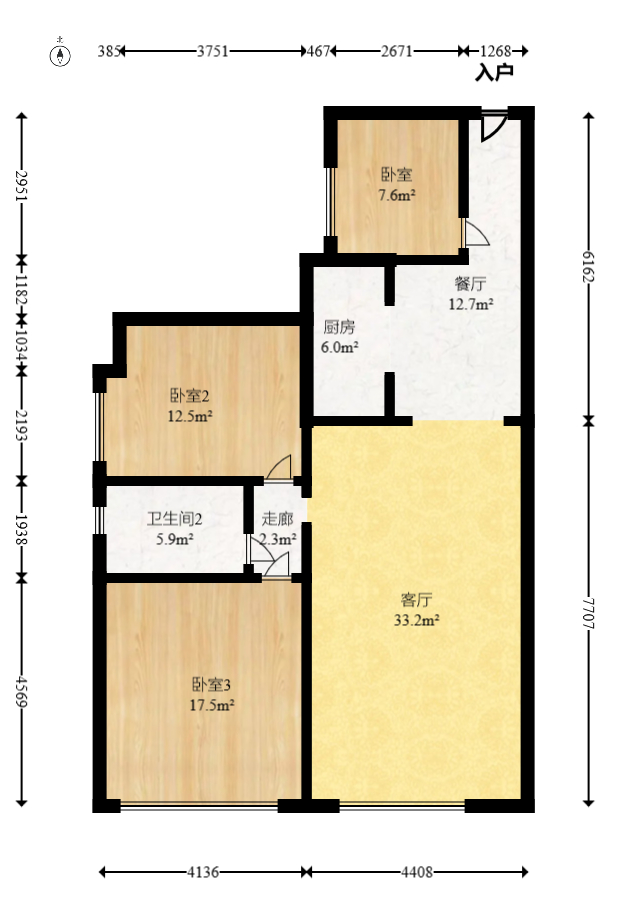才子佳郡  3室2厅2卫   88.00万室内图1