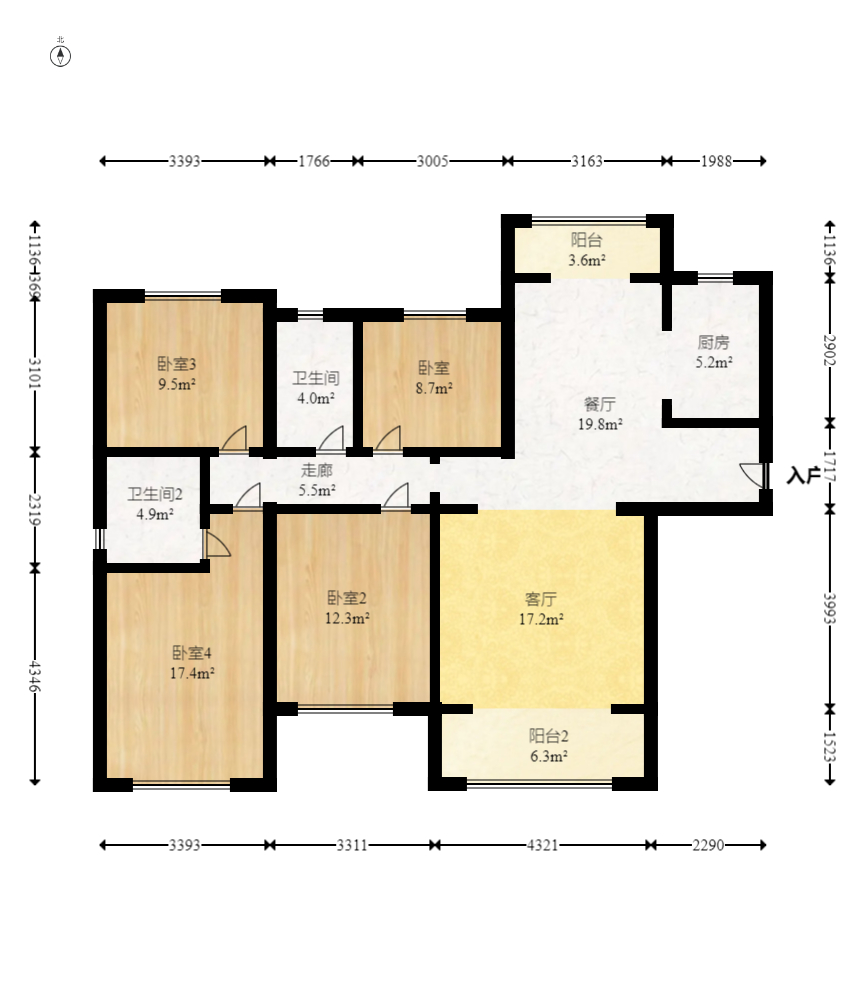 日盛湖湘花苑 4室2厅2卫 108.0万 日盛湖湘花苑 4室2厅2卫 108.0万户型图