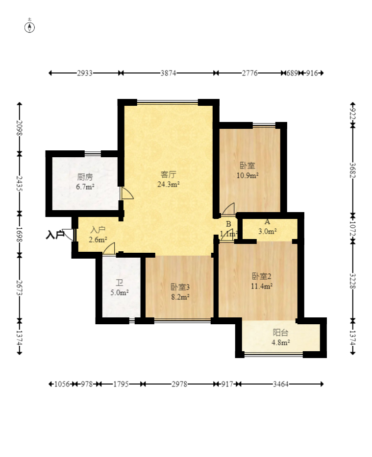 长房时代城  2室2厅1卫   95.00万室内图1